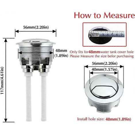 Bouton de chasse d'eau double pression Owfeel pour réservoir de toilette, diamètre fileté 48 mm. (1/4)