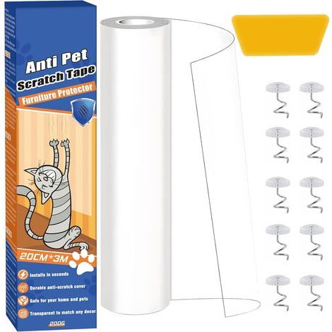Roll of Adhesive Tape for Sofa Protection Against Cat Scratches, 20cm x 3m, Transparent PVC, for Furniture and Car Seats (1/5)