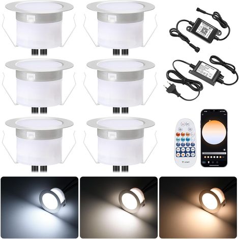 6 pièces wifi intelligent dimmable 3000k - 6000k 1W spot encastré lampadaire, Ø45mm IP67 étanche LED spot encastré extérieur, avec télécommande (1/5)