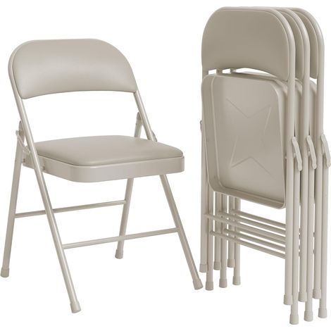 Lot de 8 Chaises Pliantes, Structure en Métal, Assise PU Rembourrée, Chaise de Réception Beige (1/5)