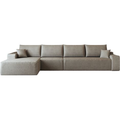 Sofá modular en L de 340 cm con chaise longue, pana camel, espuma, sin montaje (1/5)