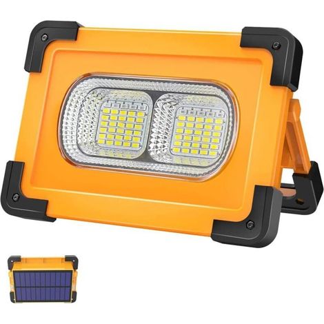Projecteur solaire 70W Projecteur LED Rechargeable 3 Modes Super Brillant Lampe de Travail Projecteur LED Portable avec Solaire Lampe Chantier pour Chantier, Camping, Pêche, éparation de voiture, Bric (1/5)