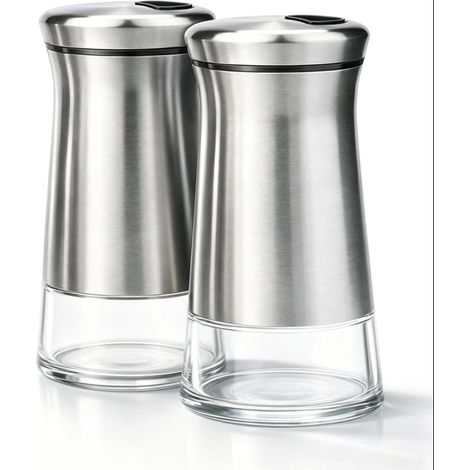 Ensemble salière et poivrière distributeurs d'épices en verre en acier inoxydable avec couvercle réglable, transparent, antirouille, pour la cuisine et la table à manger (1/5)