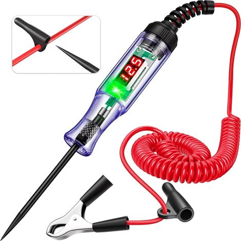 Bardusch-Lampes témoins automobiles, testeurs de circuits automobiles, avec voltmètre et indicateur de polarité bicolore, et sondes en acier inoxydable. (1/5)