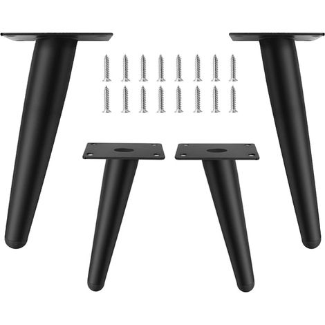 Möbelfüße, DIY-Möbelbeschläge, abgewinkelte konische Metall-Möbelfüße, Sofabeine, Schrankbeine, Tischbeine, Schwarz (10 cm)