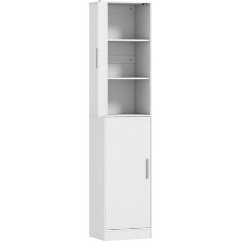 Meuble colonne salle de bain 2 portes avec 4 étagères ajustables, 40 x 35 x 180 cm, blanc (1/5)