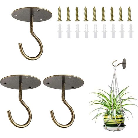 Lot de 3 crochets de plafond pour suspendre des plantes, support mural en métal S avec vis et chevilles pour suspendre des paniers de plantes