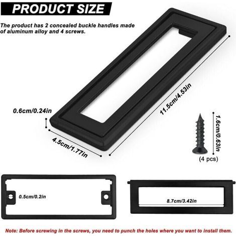Lot de 2 Poignées de Porte Encastrées Carrées Noires en Alliage de Zinc – 115 x 45 mm – Pour Armoires, Tiroirs et Trappes Métalliques (1/5)