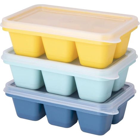 Set di 3 mini stampi per cubetti di ghiaccio in silicone con coperchi facili da sganciare e rimovibili, perfetti per bevande, congelatore e alimenti.