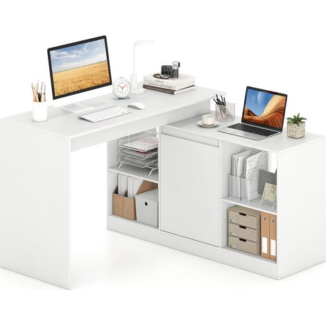 COSTWAY L-shaped Computer Desk 120 CM Reversible Corner Writing Desk-White (1/5)