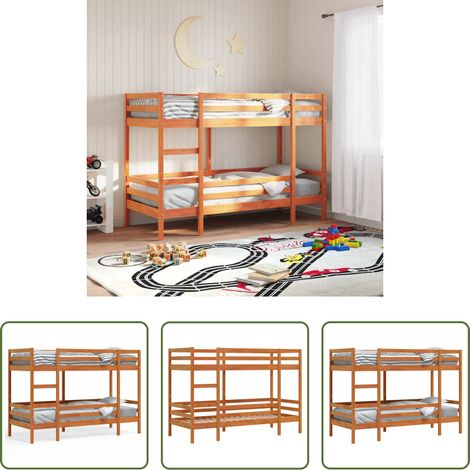 Hochbett Holz - Etagenbett Wachsbraun 75x190 cm Massivholz Kiefer (1/5)