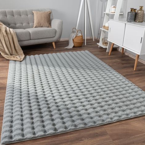 Paco Home Teppich Bubble Wohnzimmer Schlafzimmer Hochflor Fell Geometrisches Design 3D 60x100 cm, Grau 3