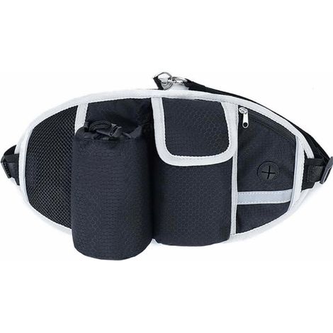 Ensemble collier pour chien et chat - Ceinture de traction - Mains libres - Laisse élastique - Harnais pour chien - Sac banane noir (1/5)
