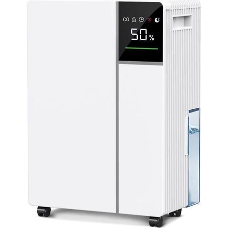 Elektrischer Luftentfeuchter von Fwoueot, Kompressor-Luftentfeuchter, 16 l/24 h Entfeuchtungsleistung, automatische Entfeuchtung, 3 Modi, großer 2-Liter-Wassertank mit Rollen