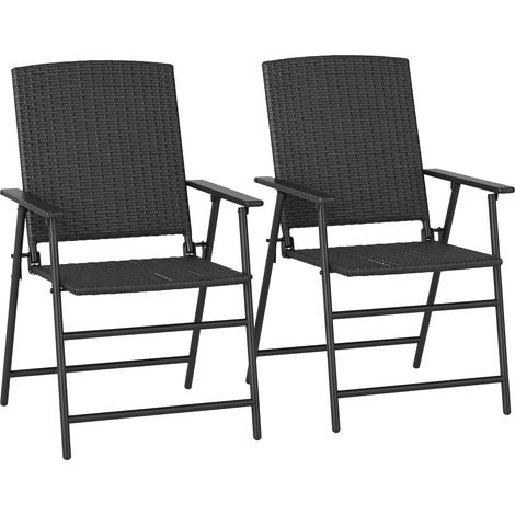 Set of Two Folding Rattan Seat Chairs - Black