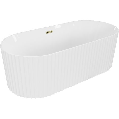Mexen Paola bañera independiente acanalada 150 x 75 cm, blanco brillo, rebosadero dorado - 52721507500-50 (1/3)