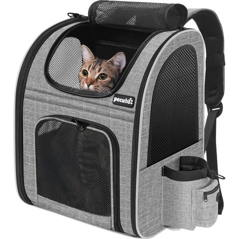 Sac à Dos Chat Chien Respirant, Sac Transport Chat Confortable, Gris (1/5)