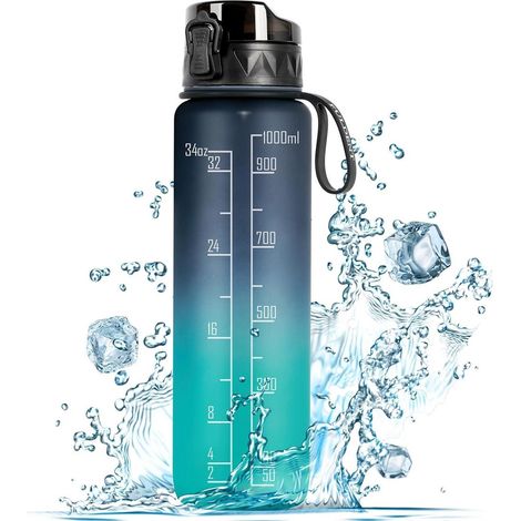 Trinkflasche 1L Sport Wasserflasche BPA Frei rutschfest Gummi Griff Outdoor Gym (1/5)