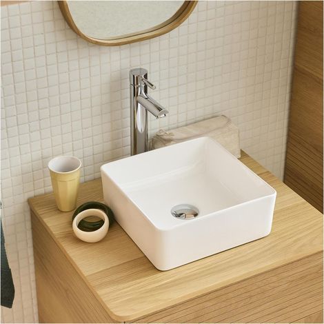 AONI 30 cm quadratisches Aufsatzwaschbecken aus weißer Keramik