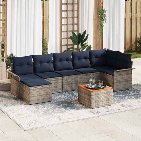 Set Divano da Giardino 8 pcs Grigio e Blu Navy polyrattan vidaXL (1/5)