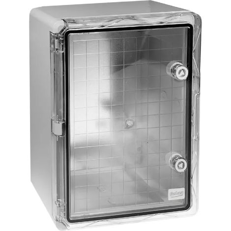 Coffret mural haute-résistance boîtier 500 x 350 x 190 - Porte transparente / Serrure triangle / Plaque / IP65 / ABS (1/5)
