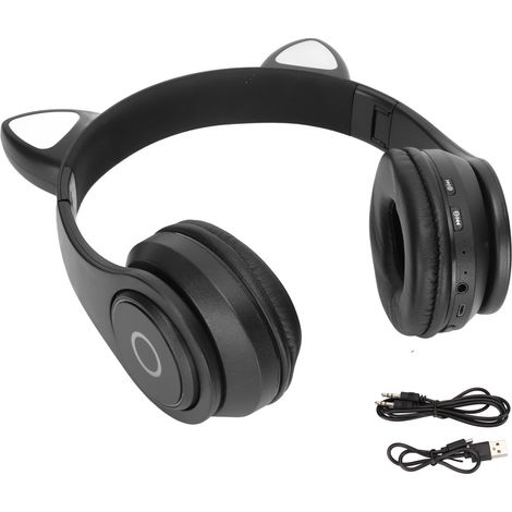 Casque Bluetooth B39 Oreilles de Chat Mignon Ajustable Portable Sans Fil avec Câble Audio pour Enfants Noir (1/5)