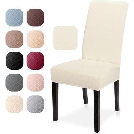 Chair Covers, Set of 4, Universal Stretch Chair Covers, Modern Jacquard Design, Removable Chair Covers, Dining Room Covers, Bi-Elastic Fitted Covers, for Banquet Decoration and Wedding Parties (Cream, (1/5)