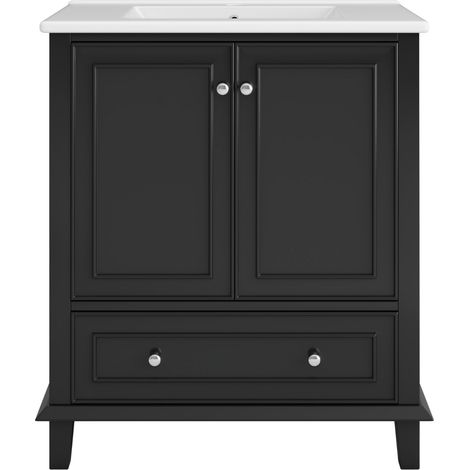 Mobiletto bagno freestanding nero con lavabo in ceramica integrato, MDF, 76 x 46 x 87 cm, MODENUIT (1/5)