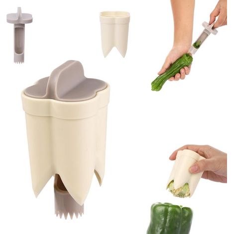 (Bianco sporco) Rimuovi-peperoni 2 in 1, Rimuovi-semi per frutta e verdura, Strumento taglia-peperoni 2 in 1, Strumento per rimuovere i semi dalle verdure (1/5)