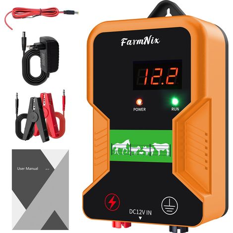 15KM Cloture Electrique pour Animaux, Puissante 2J Electrificateur Clôture électrique pour ferme jardin pâturage, 12000V Electrificateur pour ÉLevage D'Animaux Cheval Vache Moutons (Orange) (1/5)