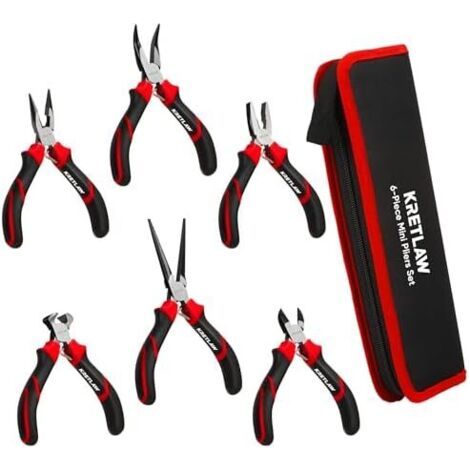 Lot de 6 mini pinces Linesman, nez long, pince à bec, bec courbe, coupe-fil et coupante, pour réparations électroniques, sac avec - (1/5)