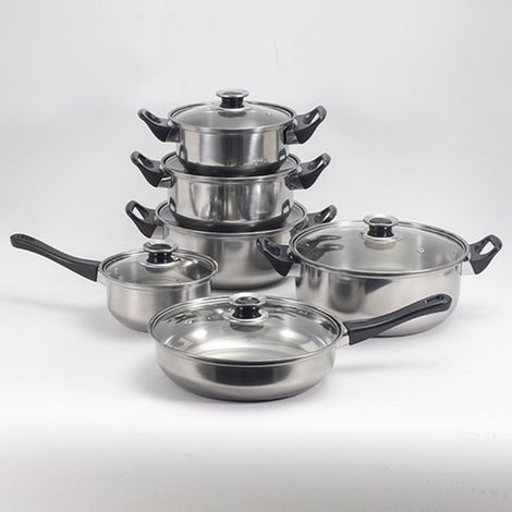 TrAdE Shop Traesio - Set Batteria Di Pentole 12pz In Acciaio Inox Ad Induzione Coperchi Con Valvola Sicurezza -