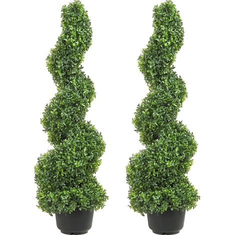 VEVOR Buis Topiaire Artificiel 91 cm Buis Artificiel Exterieur en Spirale 2 Fausses Plantes en PE 10 Feuilles Remplacables avec Pot Sans Odeur pour Decoration Interieur Jardin Terrasse Balcon Entree
