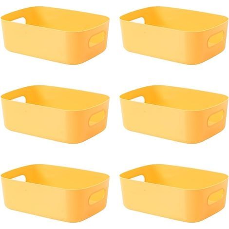 Lot de 6 bacs de rangement en plastique avec poignée, jolis bacs de rangement pour travaux manuels, collations, garde-manger, armoire, 20,3 x 15 x 7,1 cm (jaune) (1/5)