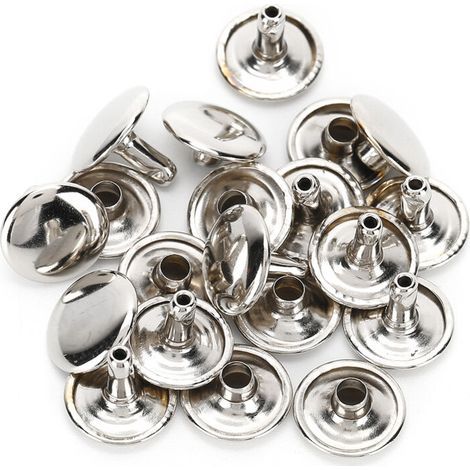 200 Rivets à Double Capsule Rondes Clous Boutons pour Jeans Cuir Chaussures Sacs Vêtements 12x10mm Argenté