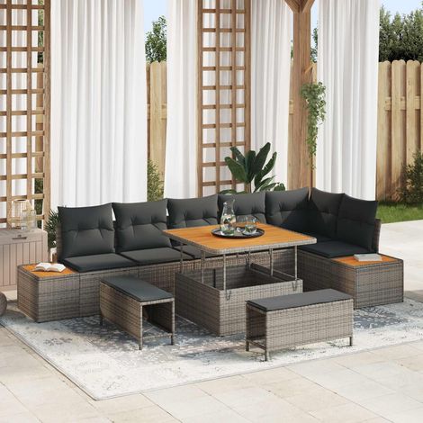 Salon de jardin modulable en rattan synthétique et acier avec table réglable gris 9 pièces - PANGIVO (1/5)