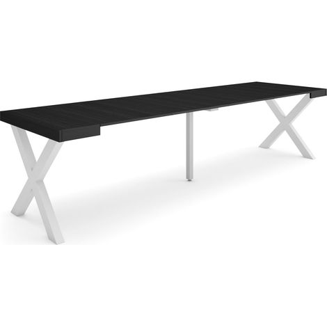 Skraut Home - Table console extensible, Console meuble, 300, Pour 14 personnes, Pieds bois massif, Style moderne, Noir (1/5)