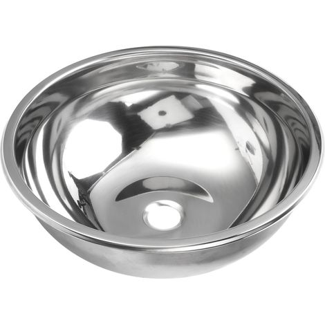 Évier rond 360mm inox 304 brossé pour bar, camping-car, bateau, cuisine avec mat anti-bruit (1/5)