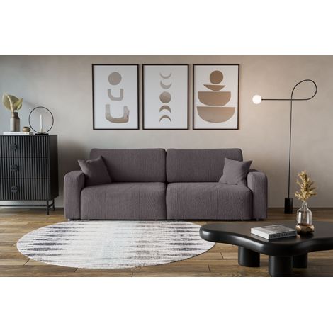 Divano 3 posti PIANO con apertura rapida – funzione letto, velluto a coste grigio, divano-letto per soggiorno, comfort premium