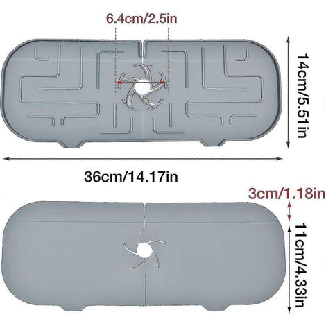Protection anti-éclaboussures en silicone pour robinet d'évier - Tapis de robinet en silicone  Rondelles en silicone pour tapis de robinet, tapis absorbant, tapis de séchage (gris, 36,5 x 14 cm)