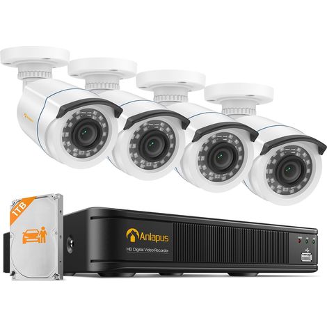 Kit Vidéosurveillance Extérieur Caméras 2MP IP66, DVR 8CH 1080P 1To, Détection IA Personnes et Véhicules, Alerte Email, Accès à Distance,Enregistrement 24/7, Blanc (1/5)