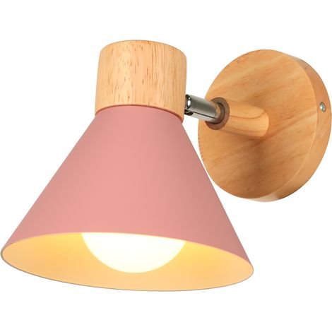 Retro Wandleuchte Holz Metall Wandlampe Innenbeleuchtung für Schlafzimmer Küche Loft E27 Rosa (1/5)
