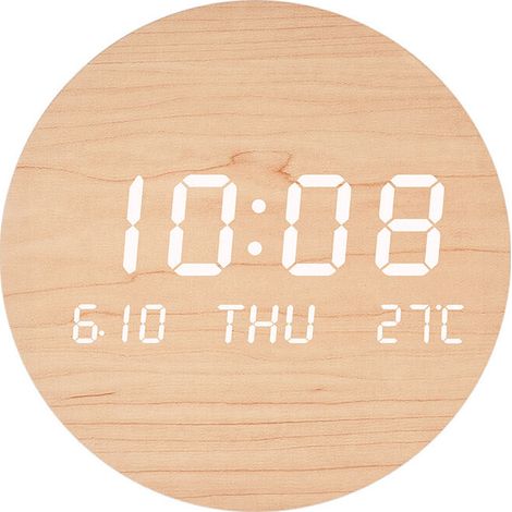 Horloge Murale LED Horloge Créative, Muet Horloge Murale Mode Nordique S201-1PCS-Couleur Bois Massif (Chargement de Type de Stockage de Puissance)