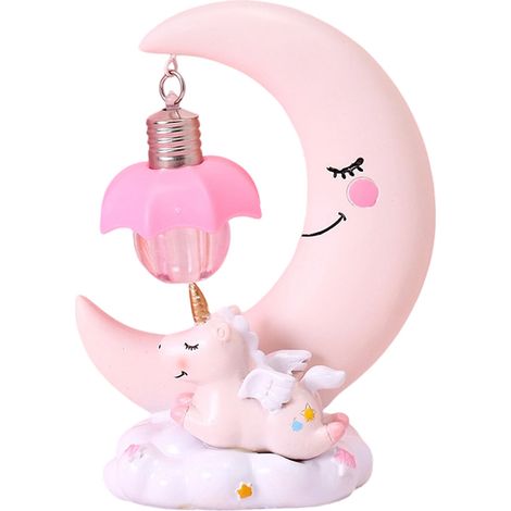 Veilleuse - Licorne Lune - Résine - Lumière LED Douce - Pour Chambre Bébé Enfant Fille - 1 Pièce (1/5)