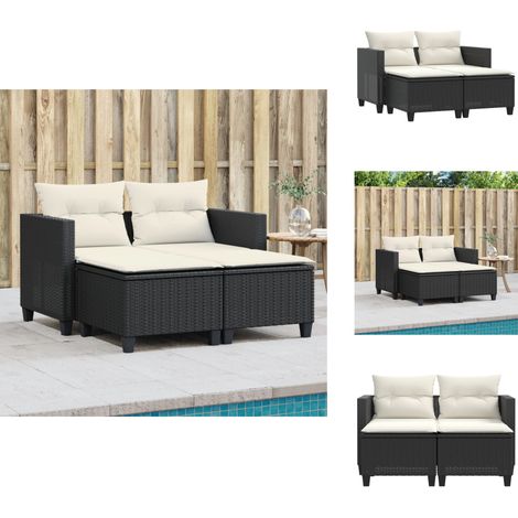 Canapé de jardin 2 places avec tabourets noir résine tressée - Canapé De Jardin - Mobilier De Jardin - Salon De Jardin - Résine Tressée - Rotin Synthétique (1/5)