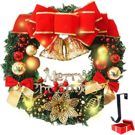 Couronne de Noël lumineuse LED à piles, mode 8 avec guirlande illuminée, décoration florale dorée 30 cm (12 pouces) pour porte, cheminée, mur ou fenêtre intérieure (1/5)