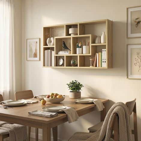 8x14,5x47,5 cm - Bibliothèque murale décorative, CD doté de 8 cubes en chêne