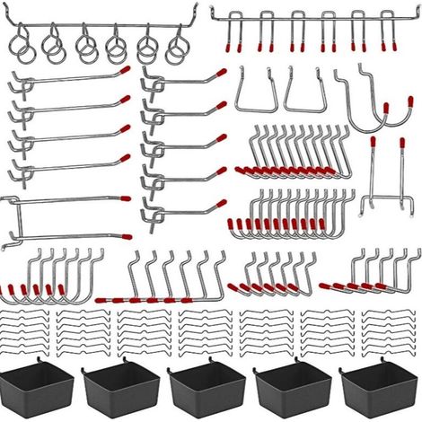 Storage Hooks, 114 Pieces, Metal Hooks for Pegboard Storage Assortment Kit, Peg Lock Hanging Applications (1/5)