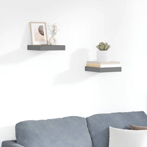 Schweberegale 2 Stk. Hochglanz-Grau 23x23,5x3,8 cm MDF