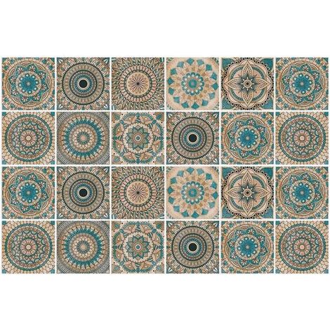 Lot de 24 autocollants pour carrelage en PVC, design mandala vintage marocain, résistants à l’eau et à l’huile, pour cuisine et salle de bain, décoration murale DIY (1/5)